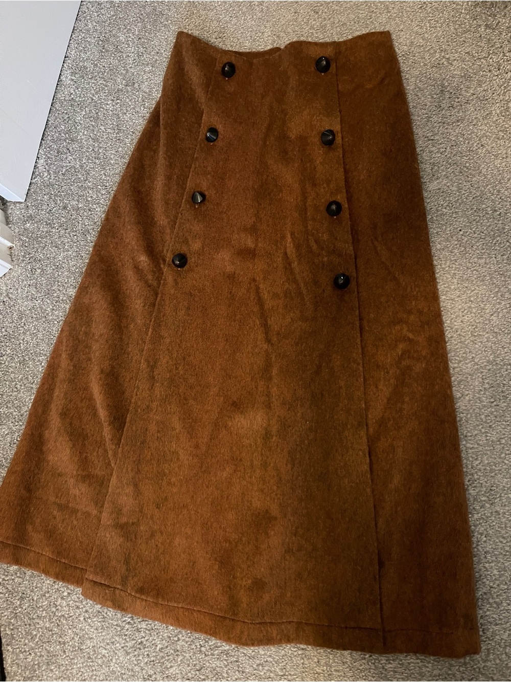 Double-Button Midi Skirt in Rich Brown